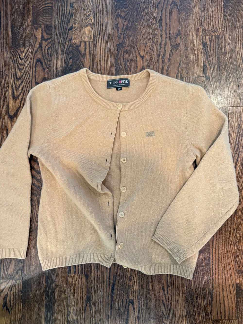 Girls Think Pink Tan Crewneck Button Cardigan Sweater. Euro size 90 2T